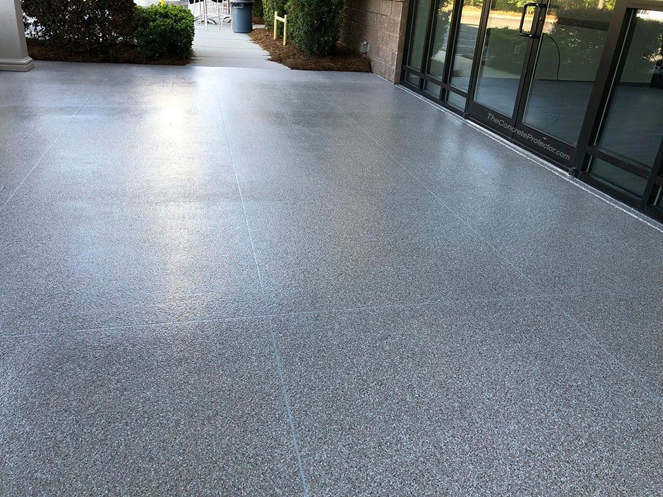 concrete floor outside a business