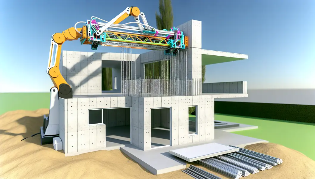 3D printing in action during the construction of a modern eco-friendly home.