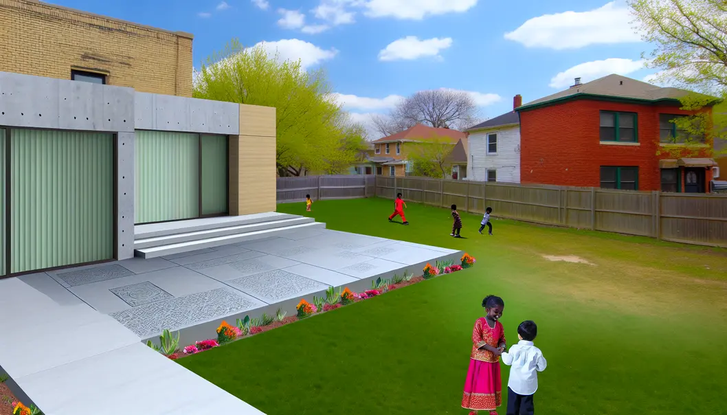 Innovative concrete being poured in a small-town driveway using modern techniques.