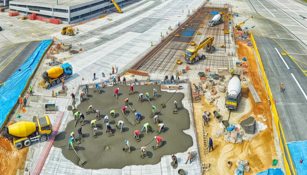 Concrete paving underway at SFO during a runway modernization effort.