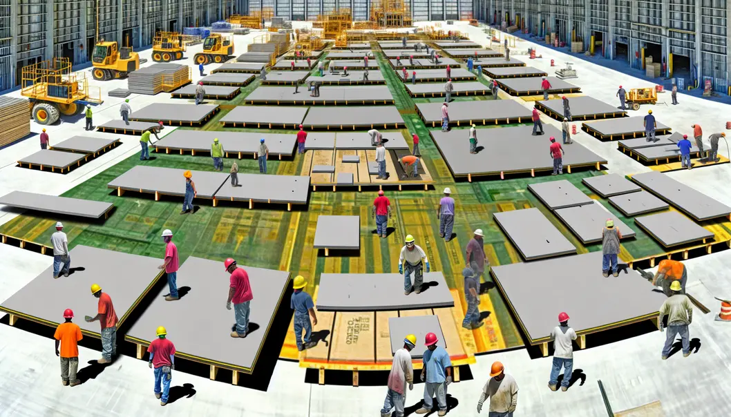 Construction site of a high-rise building utilizing precast concrete panels, highlighting efficiency in concrete construction.