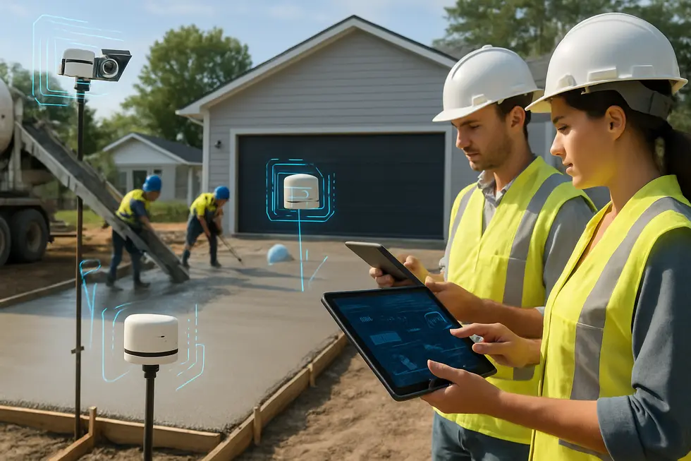 AI sensors and engineers reviewing real-time data during driveway installation.