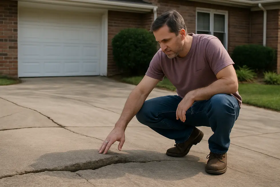 Large horizontal cracks in a driveway indicating foundational instability.