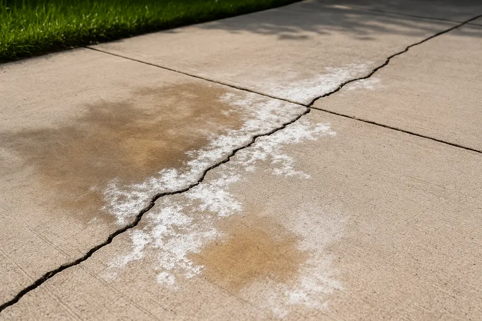Large horizontal cracks in a driveway indicating foundational instability.
